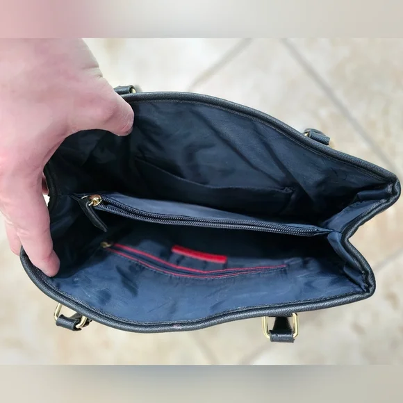 Tommy Hilfiger Black Monogram Satchel Bag Purse Classic Preppy Tote Handbag - Picture 5 of 8